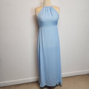 Salt & Jade Halter Neck Maxi Dress Size M Baby Blue Crinkle Crepe Beachy Flowy